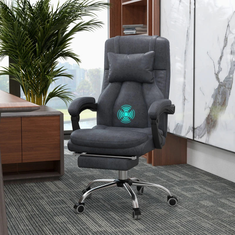 Vinsetto Dark Grey Office Chair with Lumbar Massage, 135° Recline, Adjustable Headrest, Retractable Footrest, Padded Seat, Metal Base