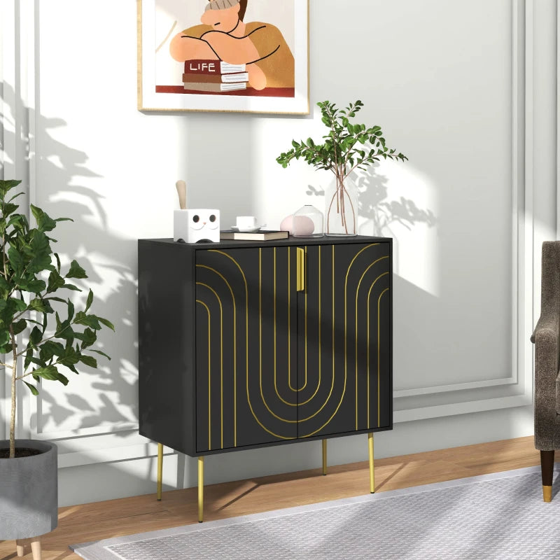 Art Deco Inspired Black and Gold Sideboard with Adjustable Shelf - Elegant Storage Solution for Modern Homes
