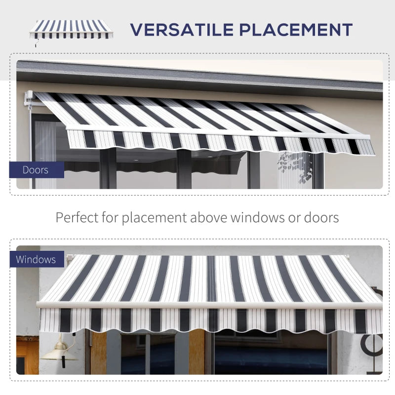 Dark Blue and White Retractable Awning, 2.5m x 2m - Manual Operation