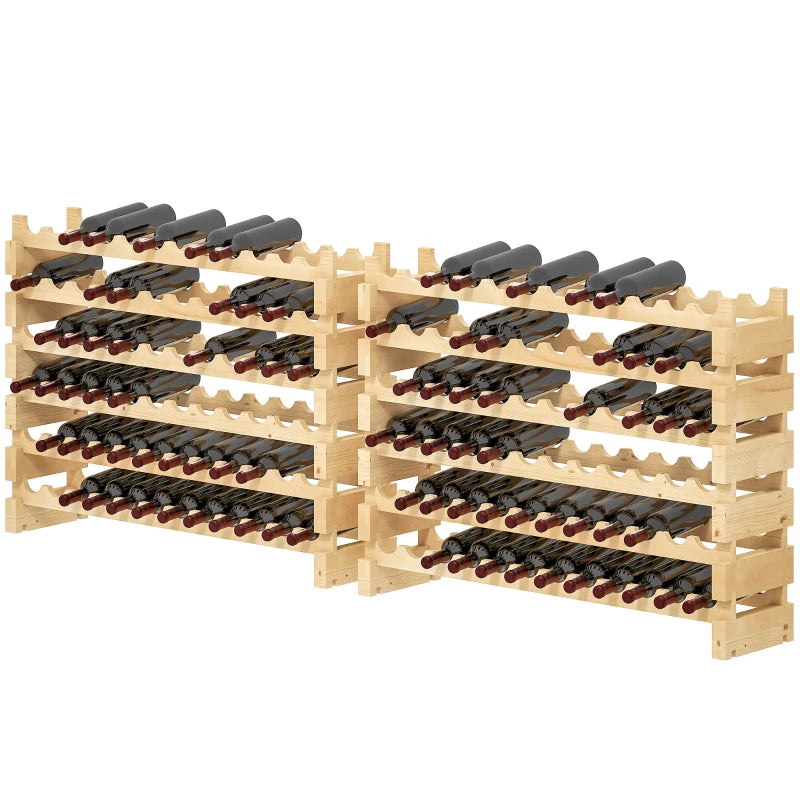 Set of 2 Natural Six-Tier Wooden Wine Racks - Holds 72 Bottles - Stylish Wine Storage Solution