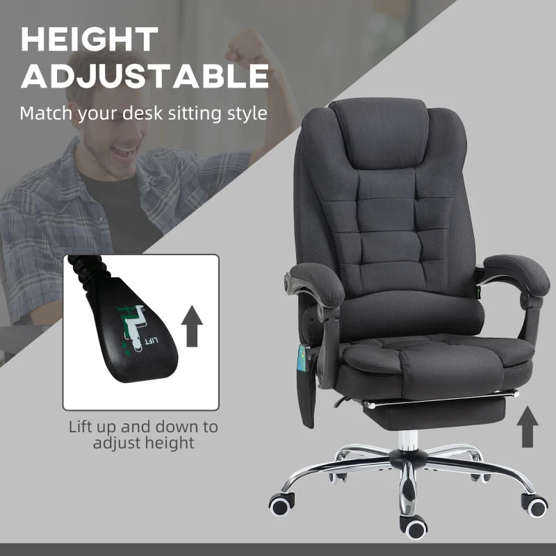 Vinsetto Black Six-Point Massage Office Chair with Heat - Ergonomic Comfort for Home & Work