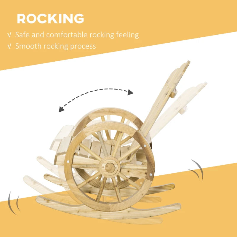 Natural Wooden Adirondack Rocking Chair - Reclining Armchair for Outdoor Garden, Patio, and Porch - Size: Standard