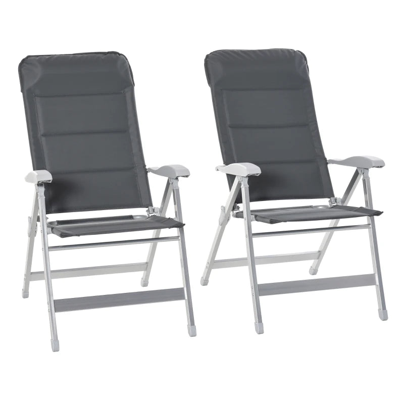 Grey Padded Folding Garden Chairs Set of 2 with Adjustable Back