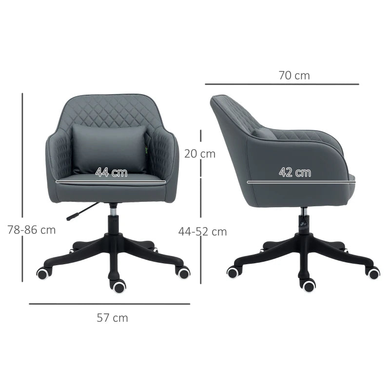 Vinsetto Grey Microfiber Office Chair with Massage Lumbar Pillow, Rolling Wheels - Ideal for Desk, Makeup Vanity & Home Use