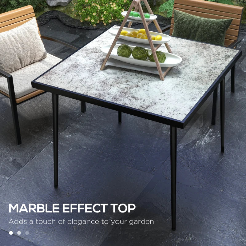 Grey Square Outdoor Dining Table for 4 with Marble Glass Top