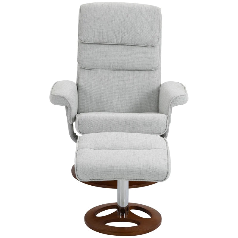 Modern Grey Recliner Chair and Ottoman Set with 360° Swivel, Soft Padding and Wooden Base