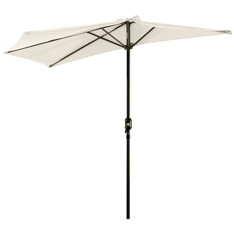 Cream White 3m Half Round Patio Umbrella with Metal Frame and Crank Handle