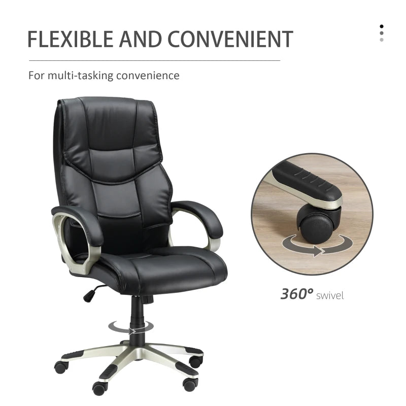 High Back Faux Leather Home Office Chair - Adjustable Height Rocking Desk Chair in Black for Comfort & Style