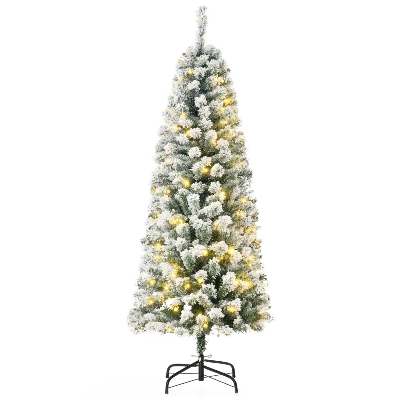5FT Prelit Snow Flocked Christmas Tree with Warm White LED Lights - Festive Green & White Holiday Home Decoration
