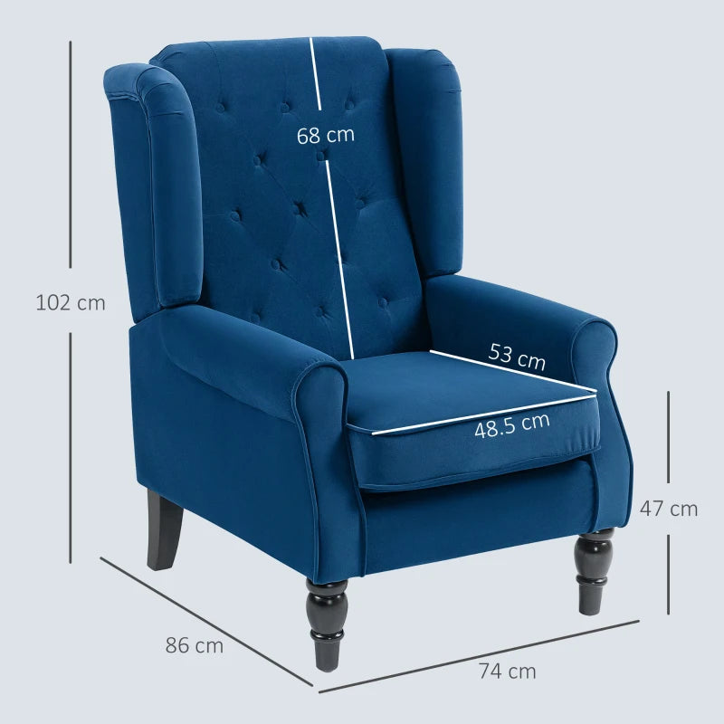 Retro Upholstered Wingback Accent Chair with Button Tufting for Living Room and Bedroom in Blue