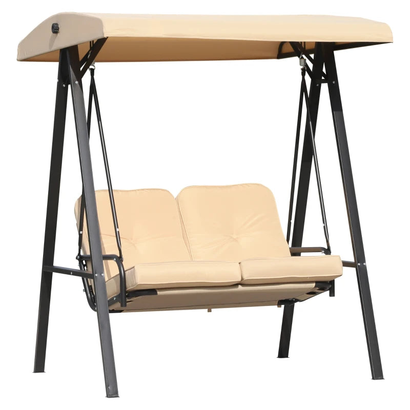 Beige 2 Seater Outdoor Swing Chair with Adjustable Canopy