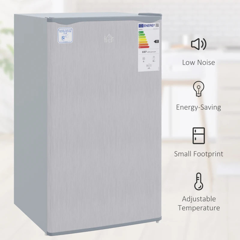 91L Freestanding Under Counter Fridge Freezer - Compact Chiller Box, Adjustable Thermostat, 47.5cm Wide, Stylish Grey Design