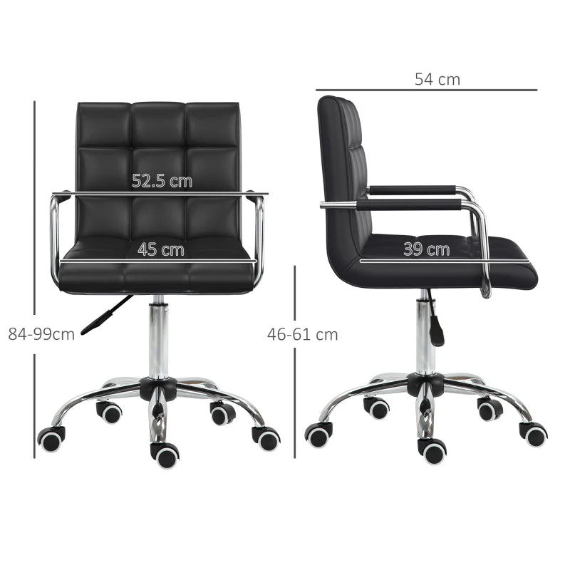Vinsetto Black Makeup Vanity Chair - PU Leather Mid Back Office Chair with Adjustable Height, Armrests & Rolling Wheels