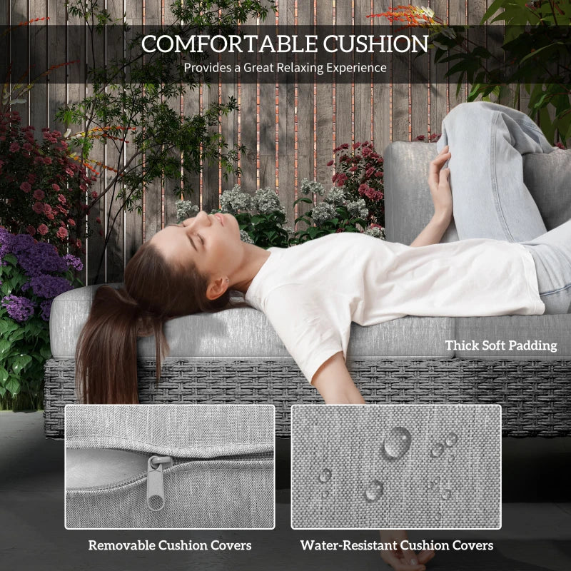 5-Seater Light Grey Rattan Wicker Sofa Set with Cushions and Patio Tea Table