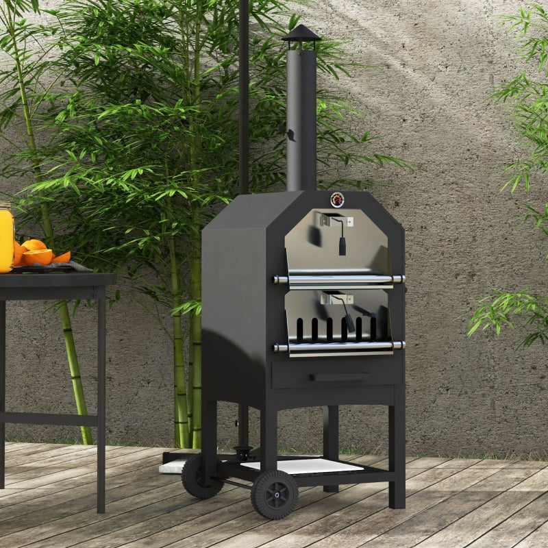 Black Steel 3-Tier Outdoor Charcoal BBQ Pizza Oven