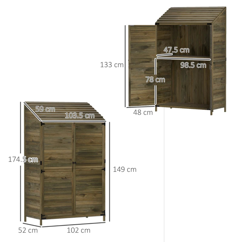 Two-Tier Wooden Garden Shed - 59 x 103.5 cm - Green