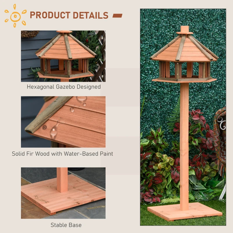 130cm Wooden Bird Table with Roof - Outdoor Feeding Station for Birds, Brown Color, Perfect Garden Accessory