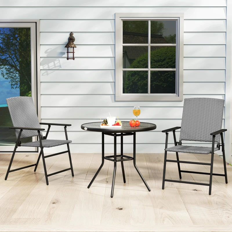 Set of Two Grey Folding Rattan Seat Chairs - Outdoor Patio Furniture