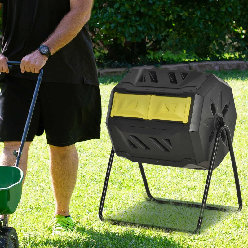 Yellow Dual Chamber 160L Rotating Compost Bin for Garden