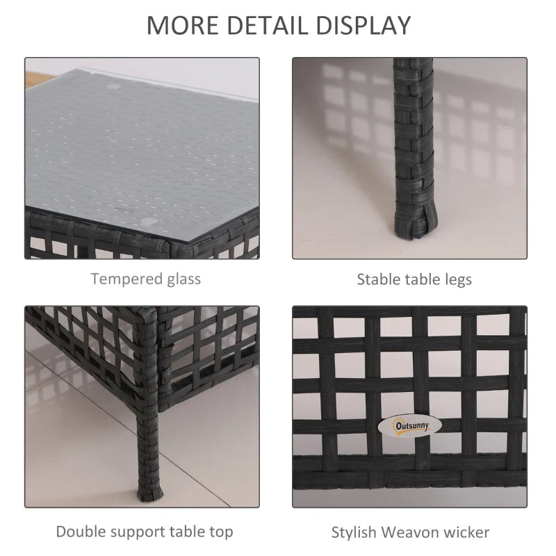 Black Rattan Side Table with Glass Top