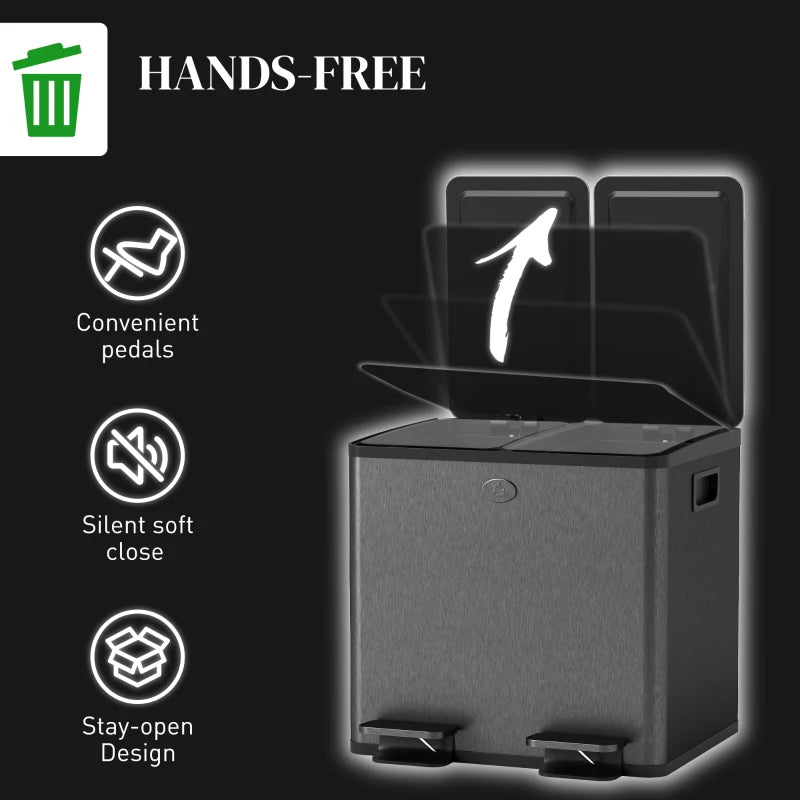 30L Dual Compartment Stainless Steel Trash Bin with Deodoriser Holders - Stylish Black Waste Solution for Home & Office
