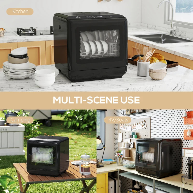 6L Five-Mode Compact Tabletop Dishwasher - Black | Energy Efficient, Space-Saving Design for Small Kitchens