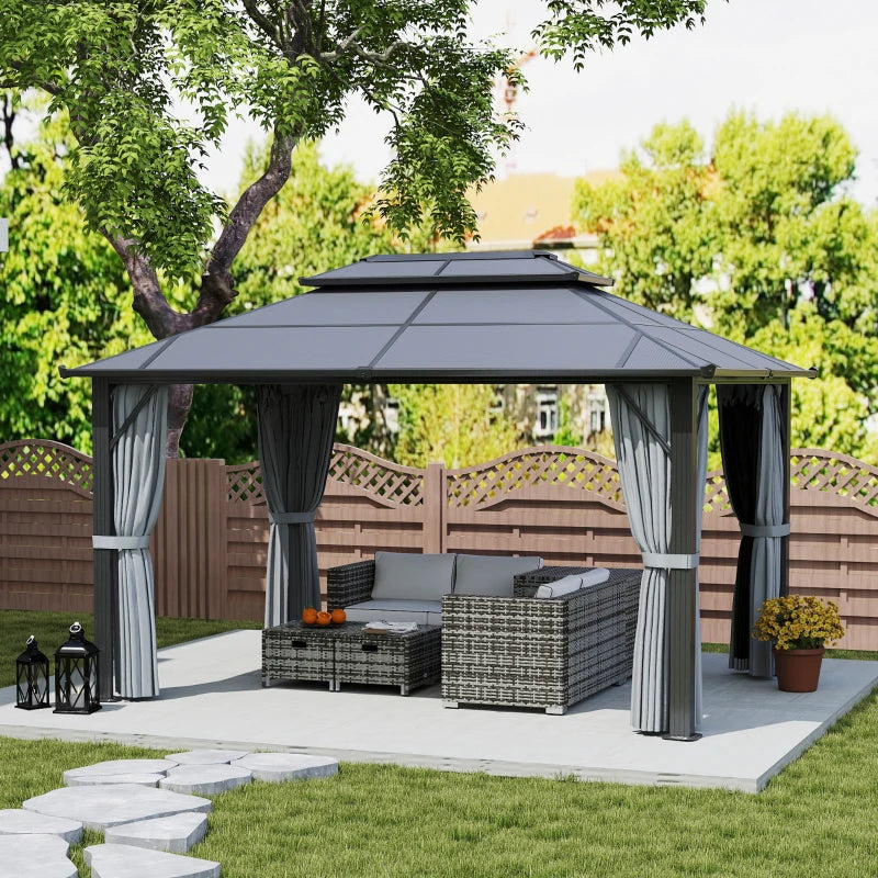 3m x4m Hardtop Gazebo Canopy - UPF30+ Protection, Permanent Pavilion with Mosquito Netting and Curtains
