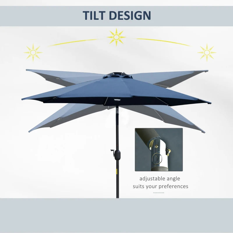 Blue Solar LED Garden Parasol Umbrella - 2.7m