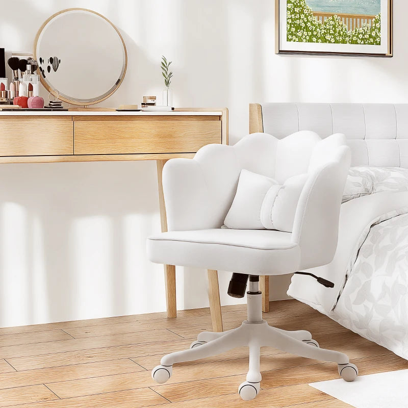 Velvet-Feel White Petal Back Office Chair - Stylish Ergonomic Design for Home & Office Comfort