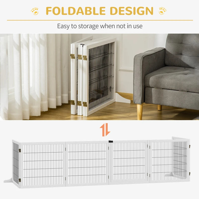 Wooden Freestanding Pet Gate - Stylish Dog Safety Barrier with 2 Support Feet, White - Ideal for Home Use