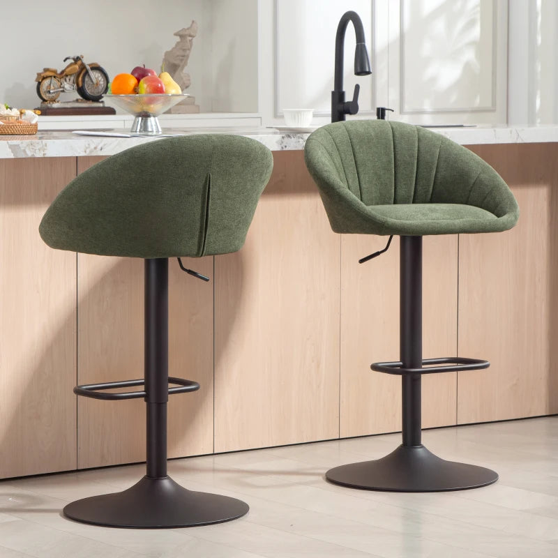 Set of 2 Dark Green Relaxed Tub Bar Stools - Stylish & Comfortable Seating for Kitchen or Home Bar