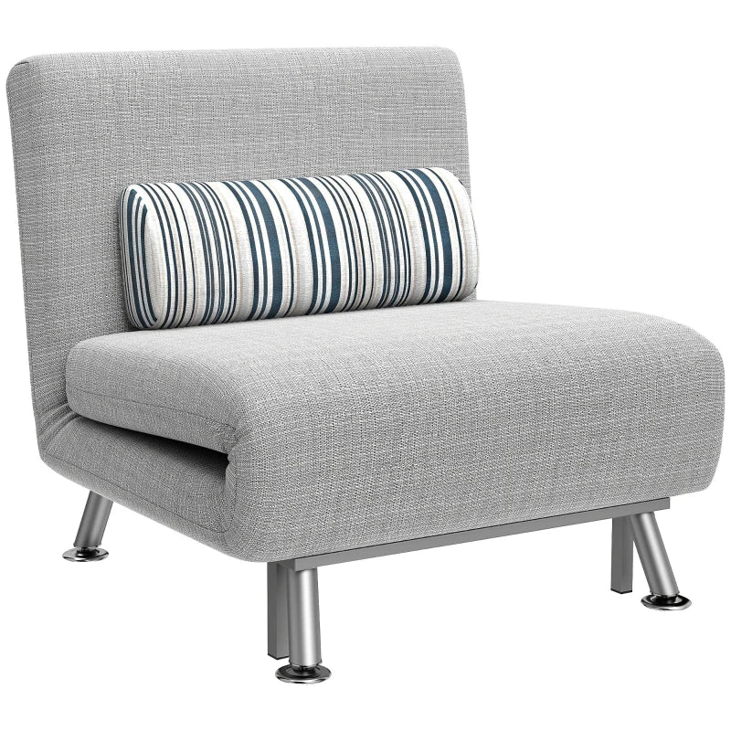 Single Sofa Bed for One Person - Foldable Lounge Chair with Pillow in Grey