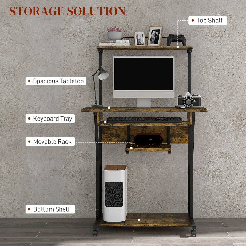 Multi-Storage Work Desk with Sliding Keyboard Tray - Stylish Brown and Black Home Office Furniture
