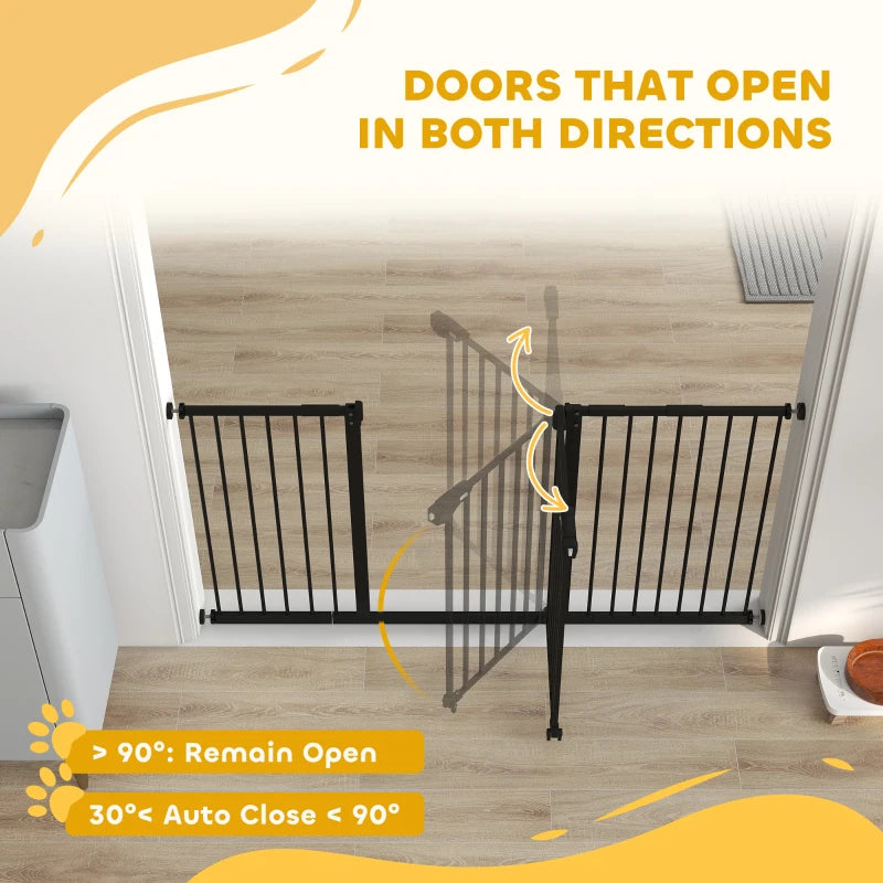 Adjustable Safety Gate with 3 Extensions & 4 Adjustable Screws - Black Child Safety Barrier for Stairs & Doorways