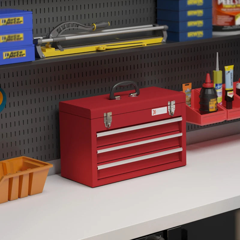 Lockable Metal Tool Box with 3 Drawers