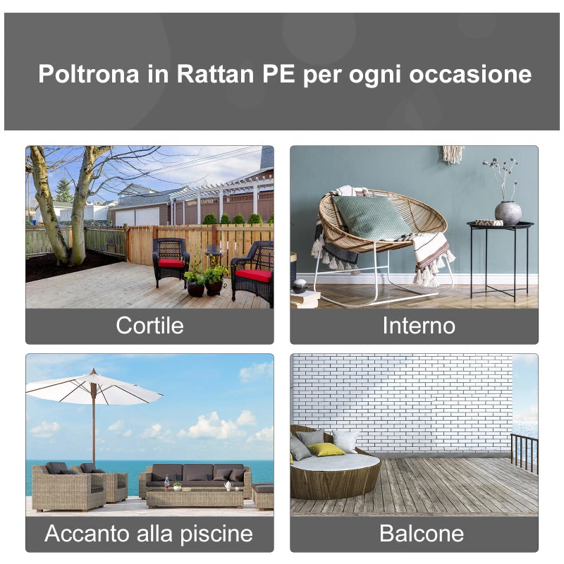 Teardrop Wicker Rattan Chair with Thick Cushions - Outdoor Egg Seat (Grey)