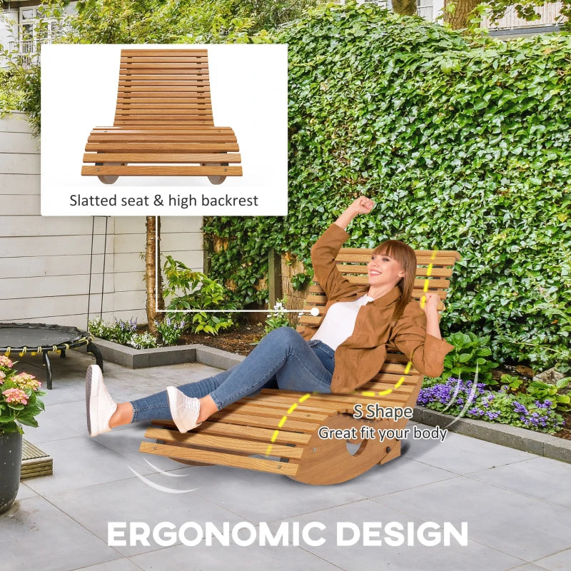 Teak Slatted Outdoor Rocking Chair - Wooden, 130cm x 60cm