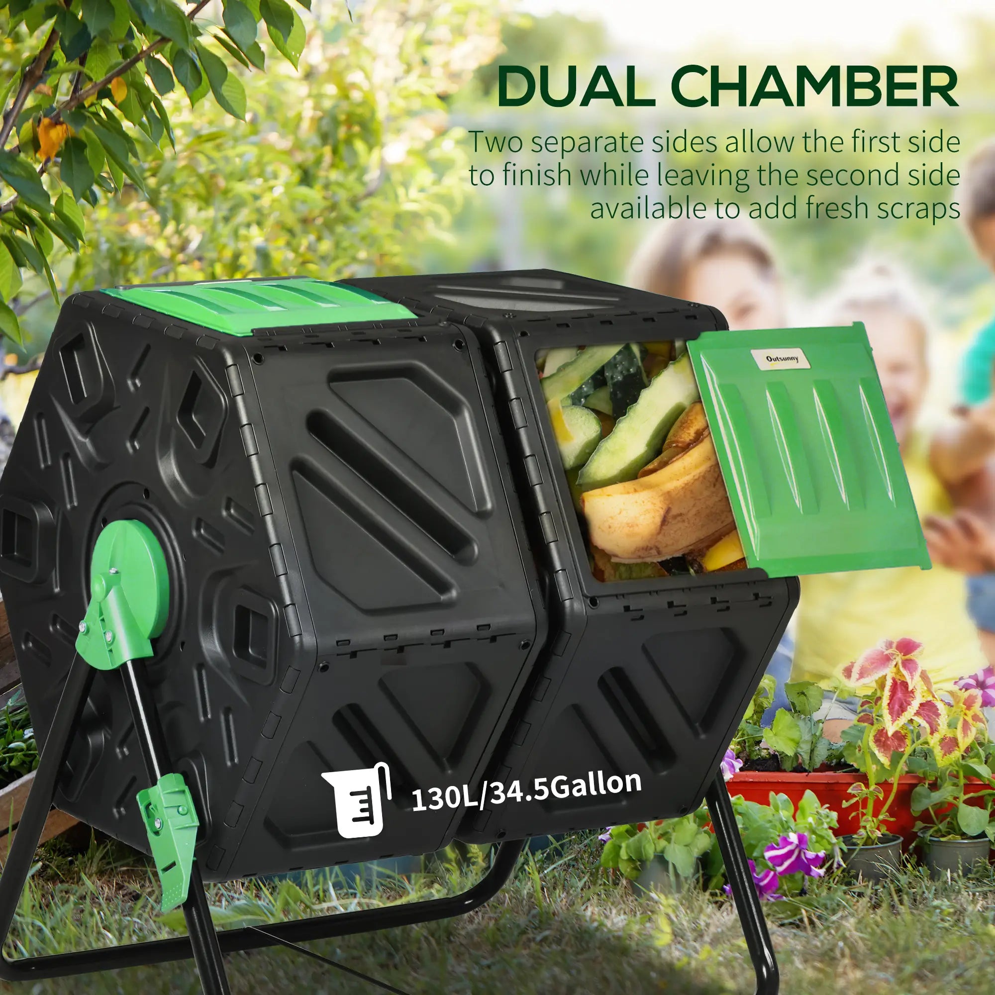 Black 130L Double Chamber Composter