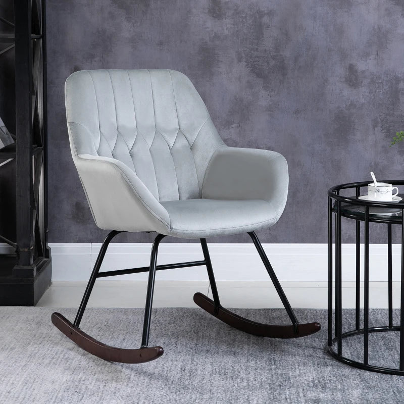 Stylish Rocking Chair with Steel Frame and Sponge Padding for Living Room, Office, Balcony in Grey and Black