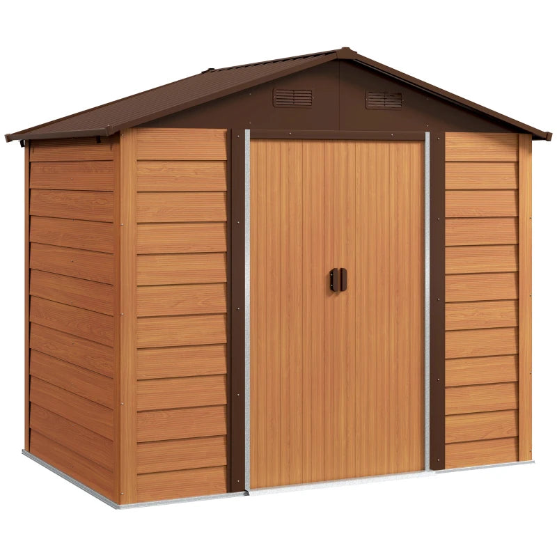 8ft x 6ft Garden Storage Shed with Sliding Door - Durable Brown Wood Effect Outdoor Storage