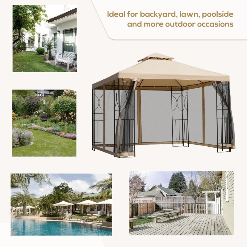 Beige 3m x 3m Double Roof Hard Top Gazebo