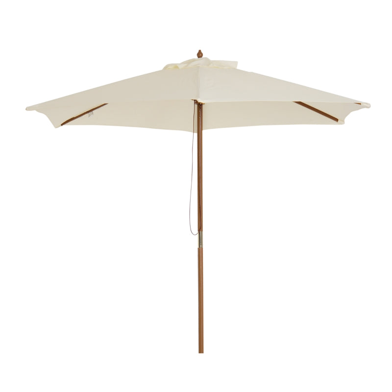Wooden Garden Parasol Sun Shade - Cream White - 2.5m