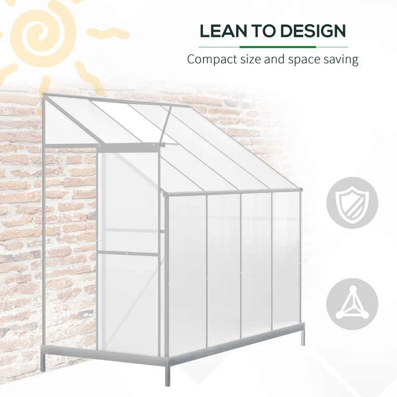 Silver 8x4ft Lean-to Greenhouse with Roof Vent for Plants