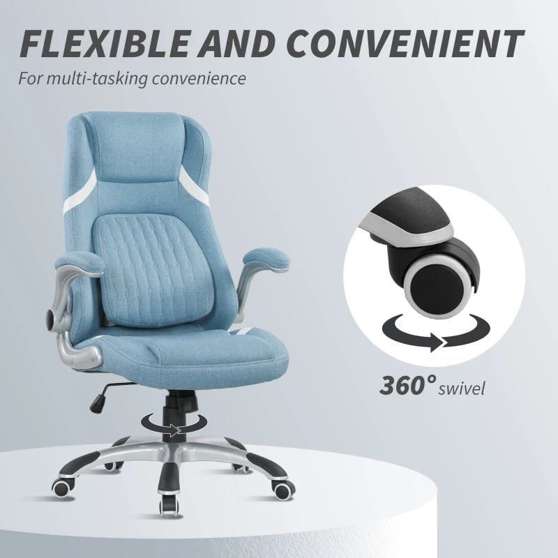 Vinsetto Adjustable Height Linen-Look Office Chair - Stylish Blue Ergonomic Design for Home & Office