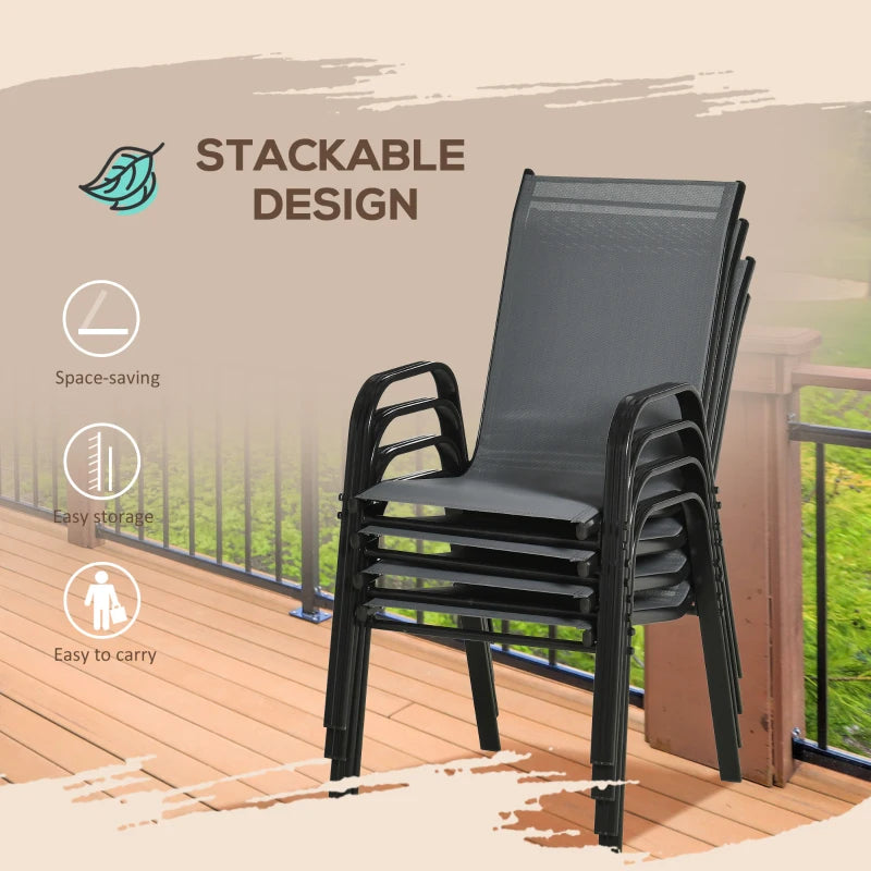 Dark Grey Stackable Outdoor Dining Chairs Set of 4
