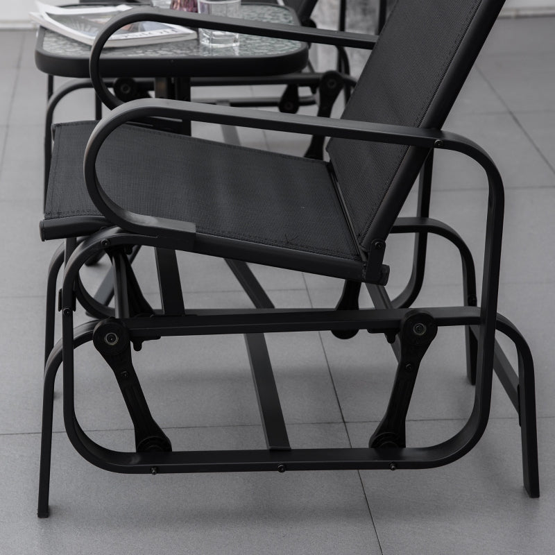 Black Outdoor Gliding Rocking Chair - Sturdy Metal Frame Garden Swing