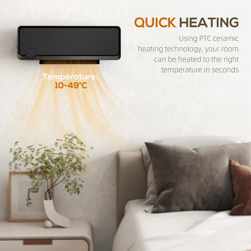 Electric Wall Downflow Heater 2000W with Timer Remote Oscillation for Home Office Bedroom