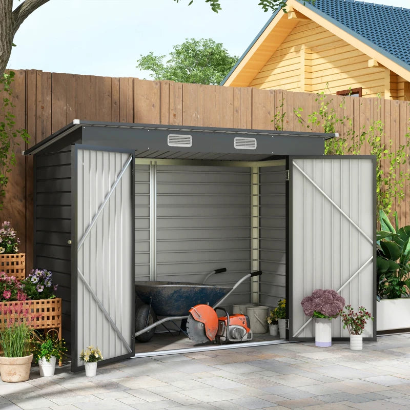Grey 3.7ft x 7.9ft Galvanised Steel Shed With Latched Door And Padlock Doors