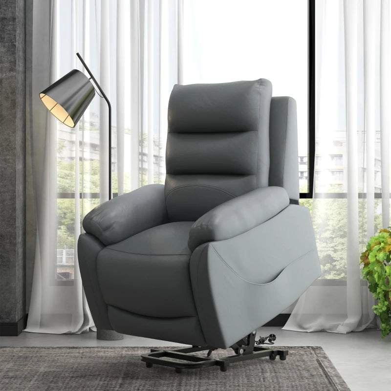 Electric Riser Recliner Chair for Elderly with 8 Vibration Massage, PU Leather, Side Pockets, Footrest, Grey