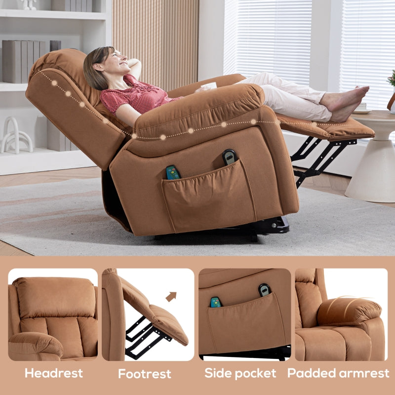 Electric Reclining Lift Chair with Eight Massage Points and Remote Control - Brown Comfort Solution
